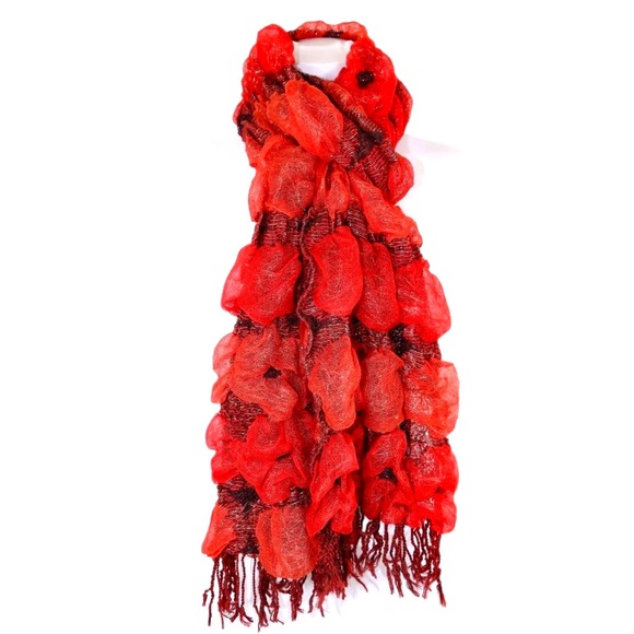Reversible Red Puffy Bold Red Scarf - Picture 6 of 10